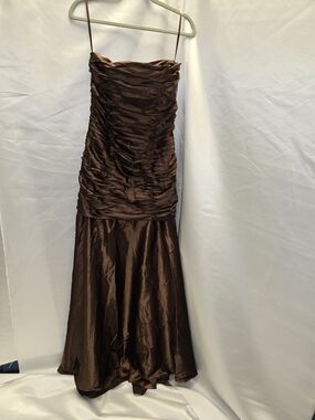 Chocolate Brown Ruched Strapless Evening Dress